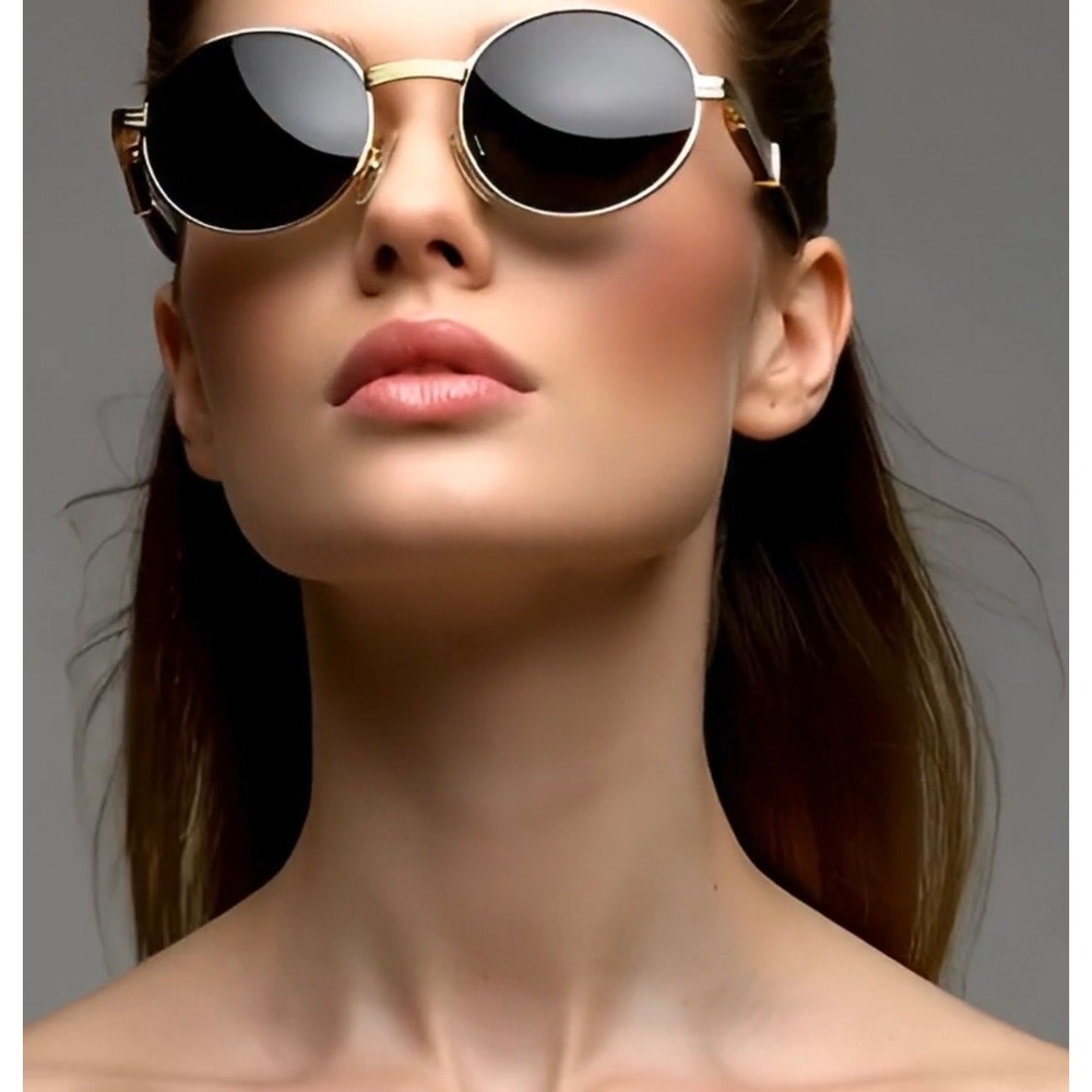 Women Classy Sophisticated SUN GLASSES Small Oval Gold‎ Wooden Fashion Frame New